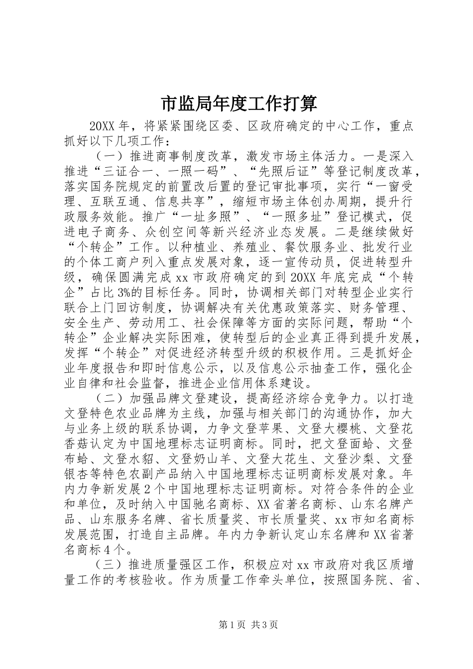 2024年市监局年度工作打算_第1页