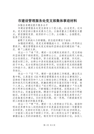 2024年市建设管理服务处党支部集体事迹材料
