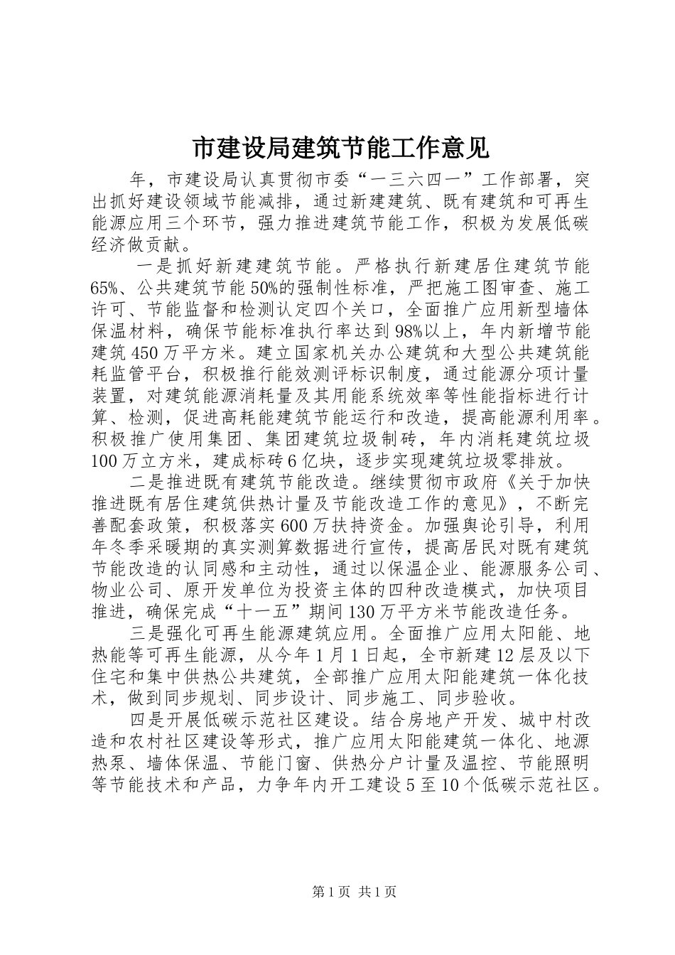 2024年市建设局建筑节能工作意见_第1页