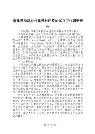 2024年市建设局新农村建设村庄整治试点工作调研报告