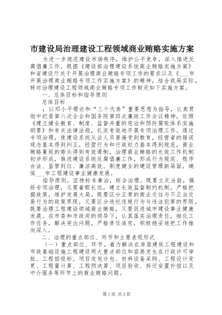 2024年市建设局治理建设工程领域商业贿赂实施方案