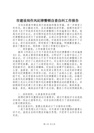 2024年市建设局作风纪律整顿自查自纠工作报告