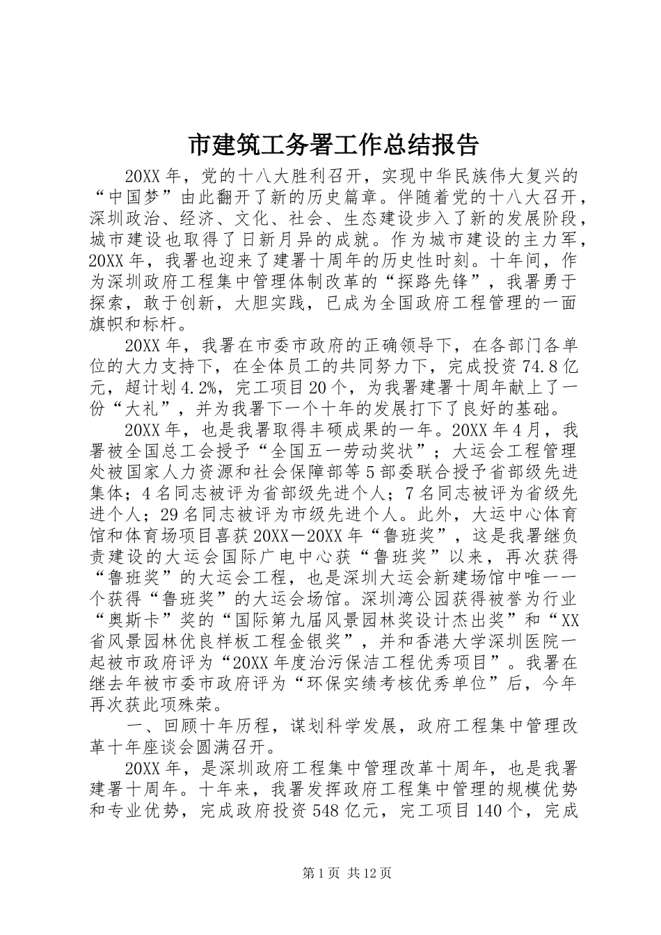 2024年市建筑工务署工作总结报告_第1页