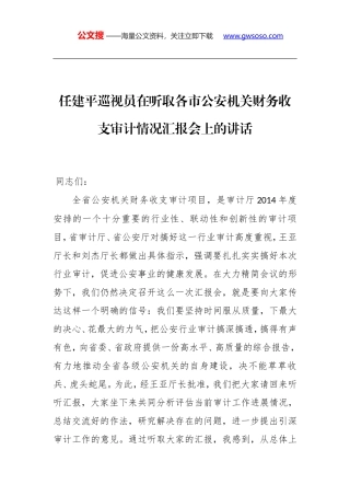 任建平巡视员：在听取各市公安机关财务收支审计情况汇报会上的讲话
