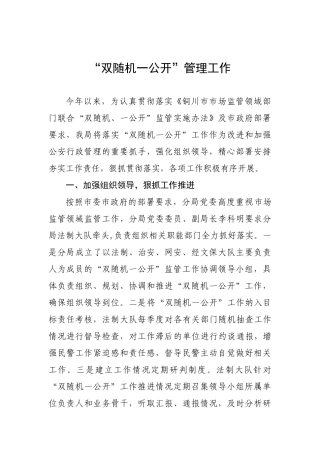 双随机一公开管理工作总结