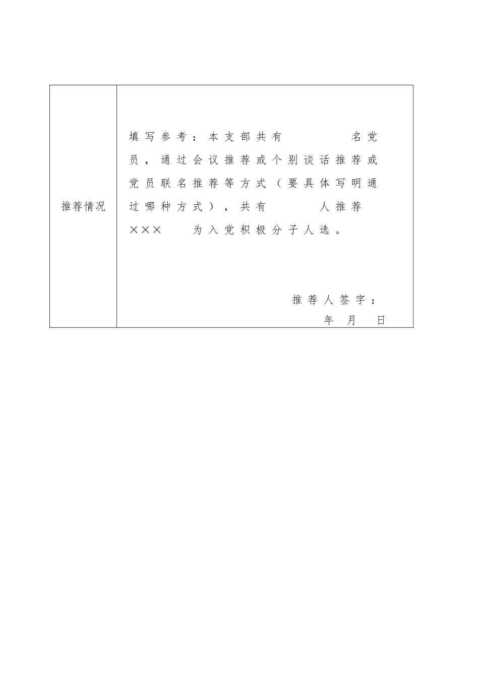 入党积极分子人选推荐表党员推荐_第2页