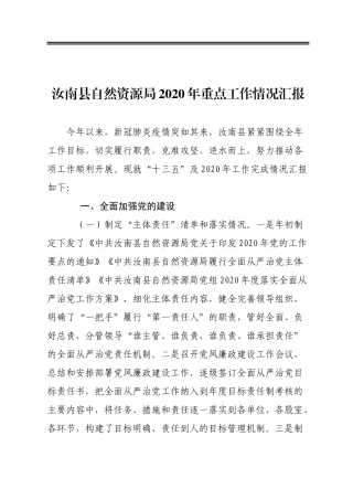 县自然资源局2020年重点工作情况汇报