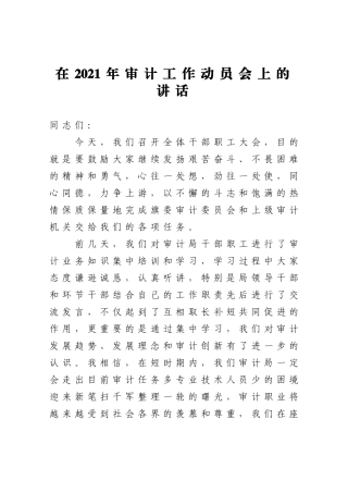 审计：在2021年审计工作动员会上的讲话