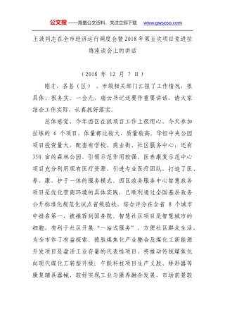 王波同志在全市经济运行调度会暨2018年第五次项目竞进拉练座谈会上的讲话