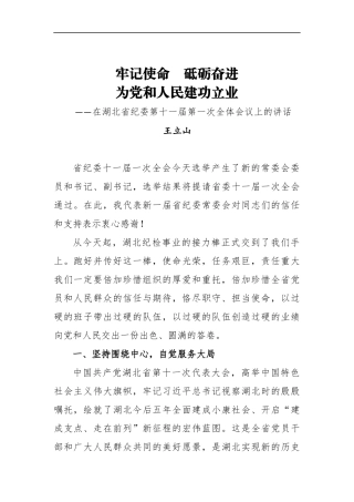 王立山：在湖北省纪委第十一届第一次全体会议上的讲话_转换