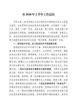 市2020年上半年工作总结