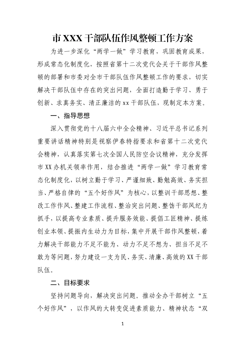 市XXX干部队伍作风整顿工作方案_第1页