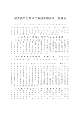 校党委书记在半年中层干部会议上的讲话