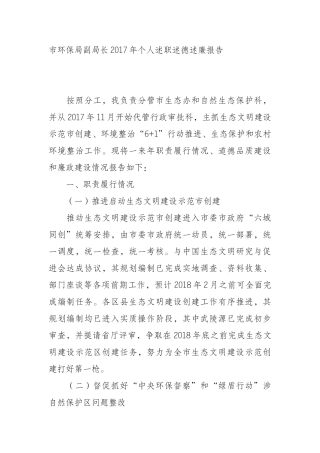 市环保局副局长2017年个人述职述德述廉报告
