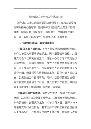 市局创建文明单位工作情况汇报