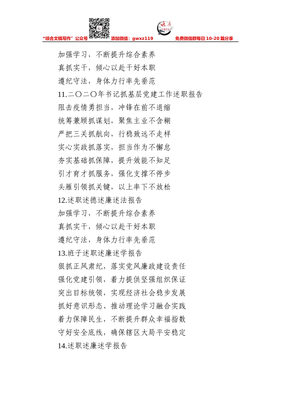 写作素材：30个2020年述职报告提纲_第3页