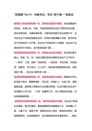 市委书记、市长“四个第一”讲安全