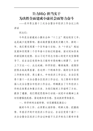 市委书记：在市委五届十三次全会暨全市经济工作会议上的讲话（2020年初）