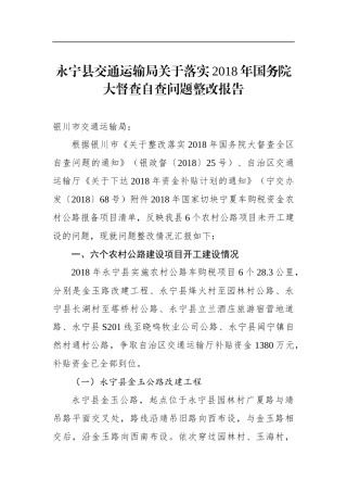 县交通运输局关于落实2018年大督查自查问题整改报告