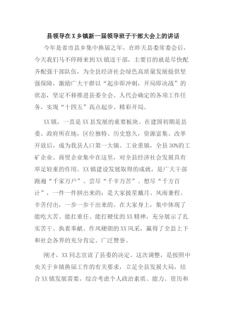 县领导在X乡镇新一届领导班子干部大会上的讲话