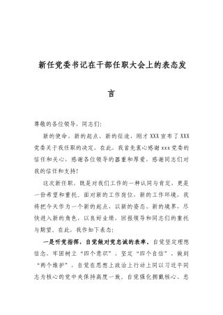 新任党委书记在干部任职大会上的表态发言