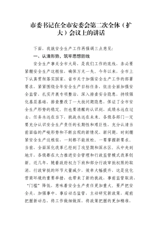 市委书记在全市安委会第二次全体（扩大）会议上的讲话