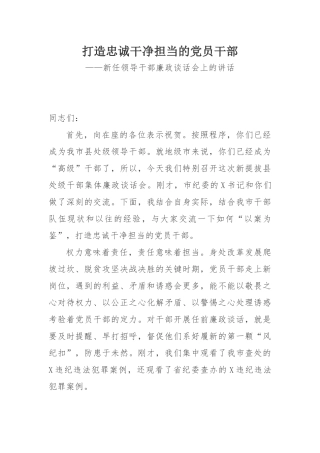 新任领导干部廉政谈话会上的讲话