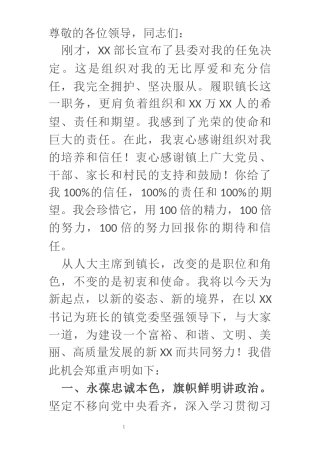 新任镇长任职表态发言