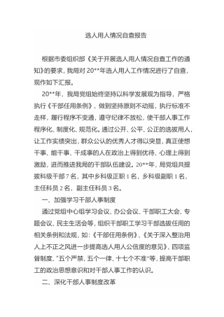 选人用人情况自查报告