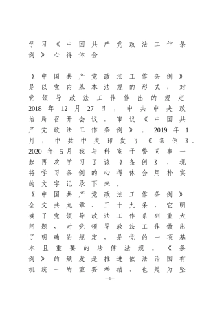 学习《中国共产党政法工作条例》心得体会