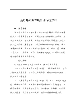县野外火源专项治理行动方案