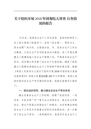 县重点工程建设管理局关于组织开展2018年大督查 自查情况的报告