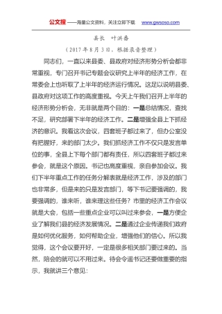 在2017年上半年经济形势分析会上的讲话