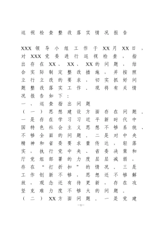 巡视检查整改落实情况报告