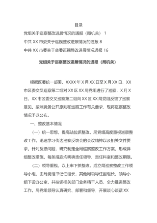 巡视整改进展情况的通报汇编