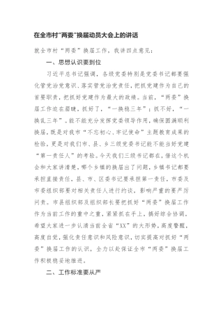 在全市村“两委”换届动员大会上的讲话