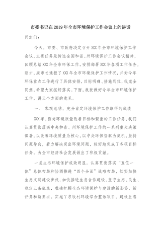 在2019年全市环境保护工作会议上的讲话