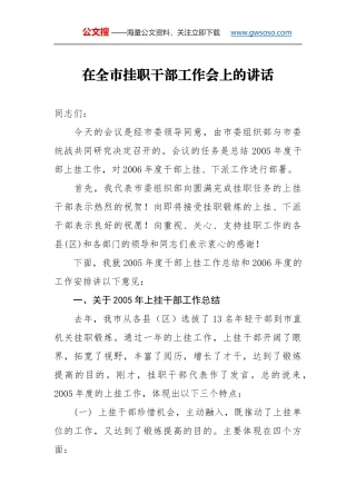 在全市挂职干部工作会上的讲话
