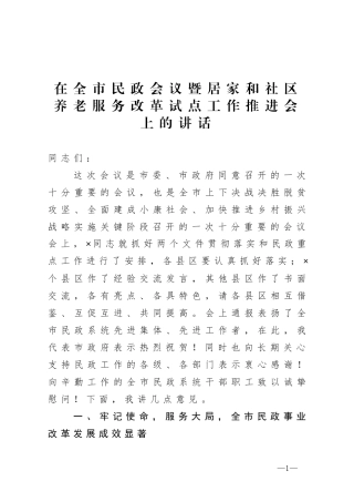 在全市民政工作推进会上的讲话