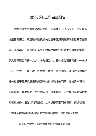 意识形态工作自查报告