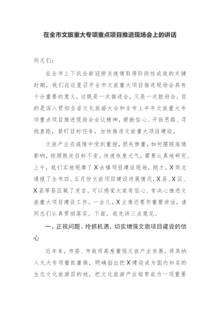 在全市文旅重大专项重点项目推进现场会上的讲话
