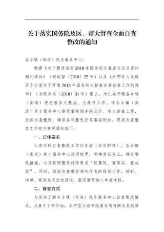 永宁县行政审批服务局关于落实国务院及区、市大督查全面自查整改的通知