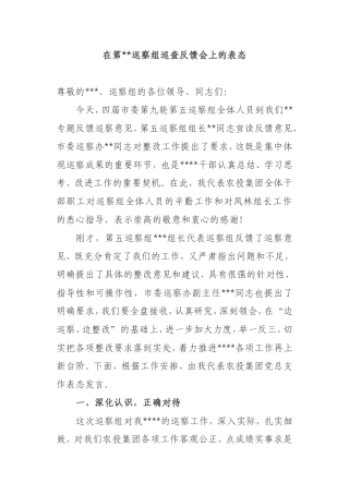 在第巡察组巡查反馈会上的表态