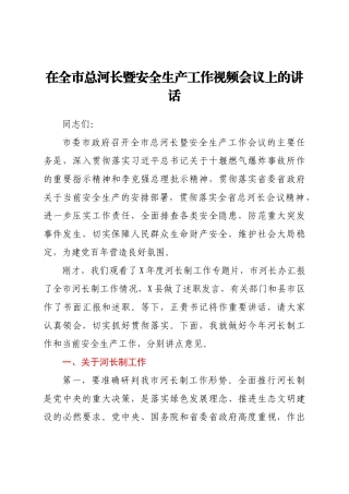 在全市总河长暨安全生产工作视频会议上的讲话