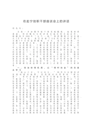 在赴宁挂职干部座谈会上的讲话