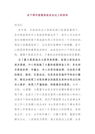 在干部任前集体谈话会议上的讲话市财政局竞岗
