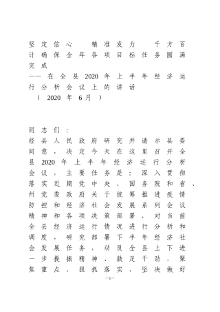 在全县2020年上半年经济运行分析会议上的讲话 2