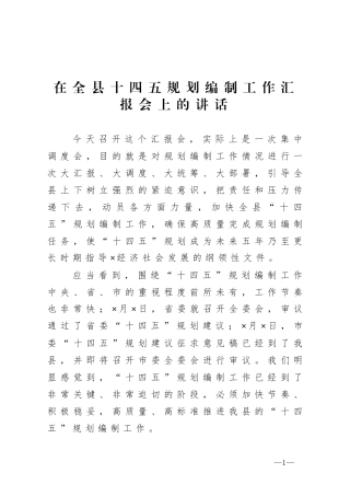 在全县十四五规划编制工作汇报会上的讲话