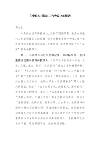 在全县乡村振兴工作大会会议上的讲话