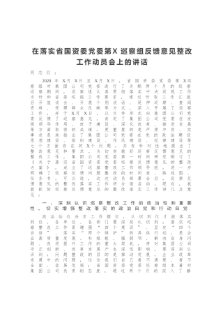 在落实省国资委党委第X巡察组反馈意见整改工作动员会上的讲话